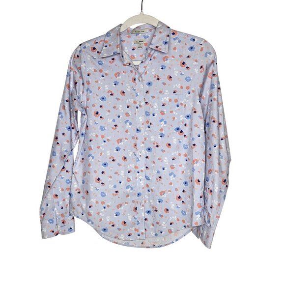 L.L.Bean Womens Wrinkle-Free Floral Button-Down Shirt XXS Light Blue 100% Cotton - Picture 1 of 9